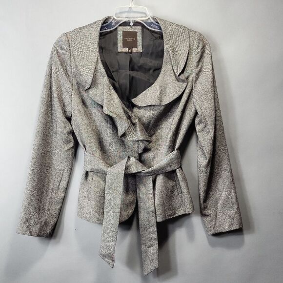 The Limited Gray Brown Wool Ruffle Collar Belted Blazer Jacket - Size Medium - Picture 1 of 13